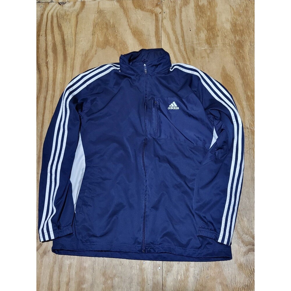 adidas jacket windbreaker flight jacket Men L BLUE FULLZIP hideaway Hood @G2